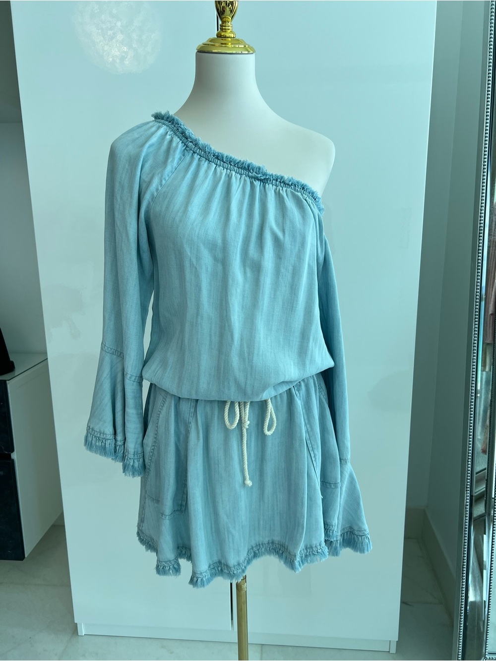 NWT Ramy Brook Esie Romper Dress Chambray Blue Fringe S